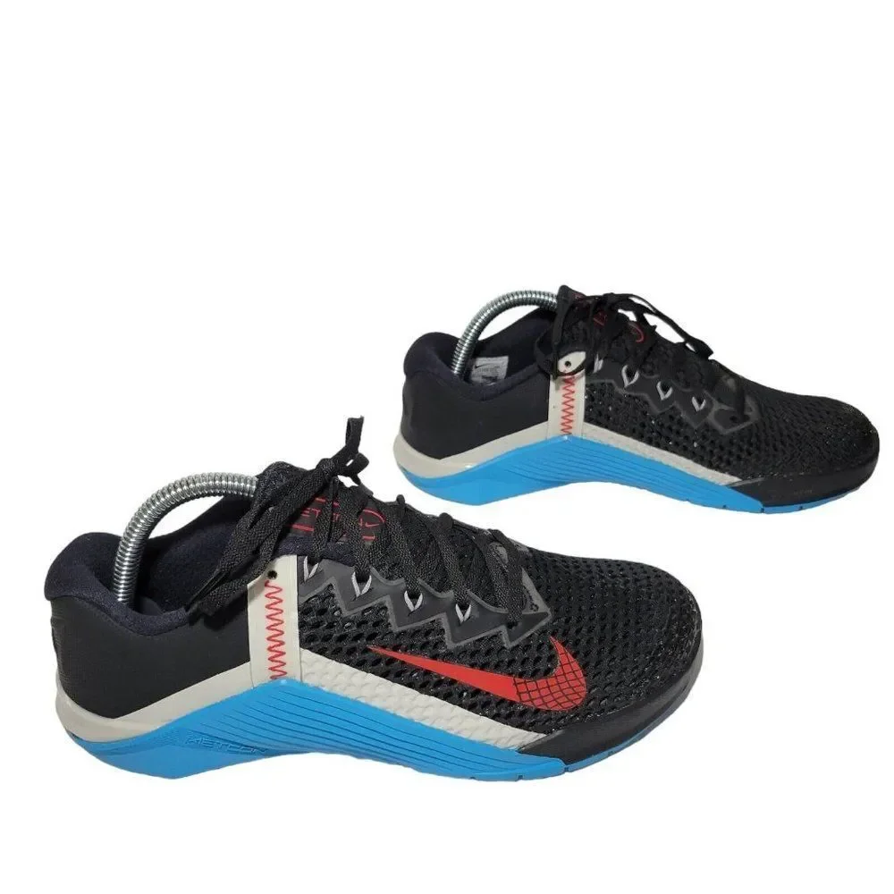 Nike Metcon 6 Training Shoes 7.5 Black Blue Red CK9388-070 Gym Athletic